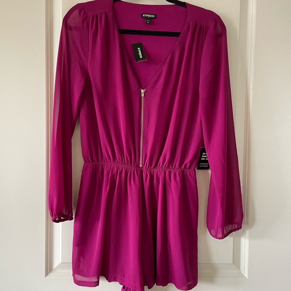 NWT. Long sleeve dress romper from Express. Magenta.